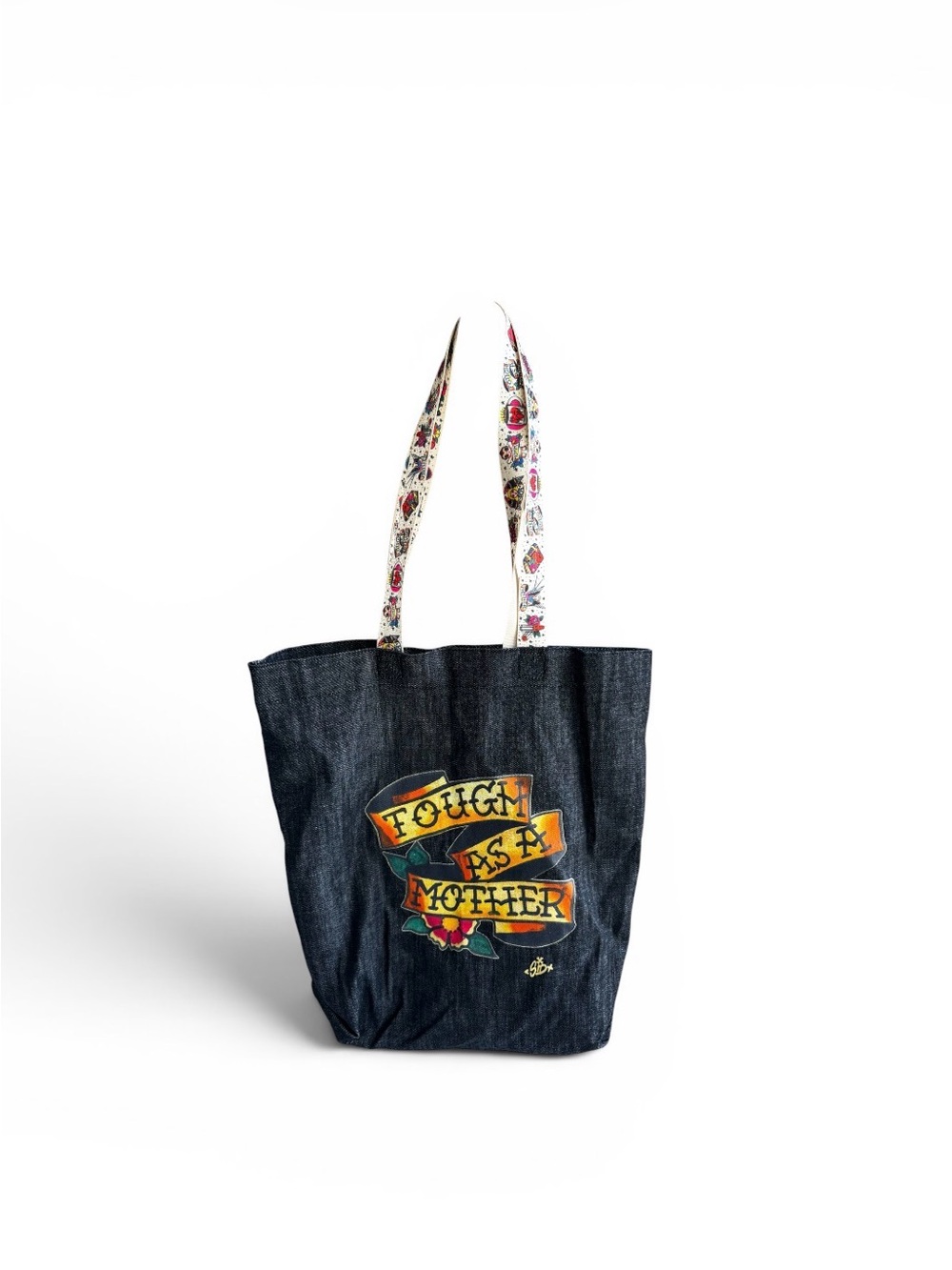 Harvey’s Seatbelt Denim 'Tough As A Mother' Tote Bag with Floral Handles